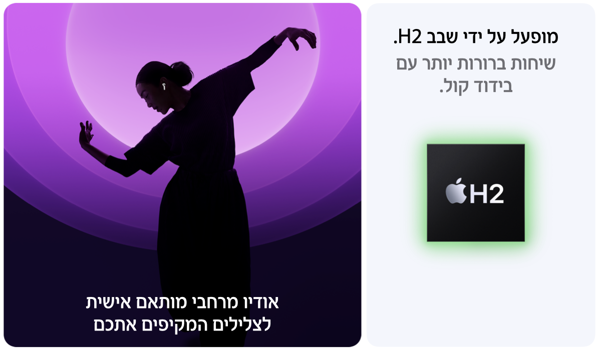 מופעל על ידי שבב H2.  שיחות ברורות יותר עם  בידוד קול.אודיו מרחבי מותאם אישית לצלילים המקיפים אתכם